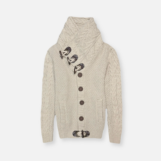 Duskin Cable Knit Button-Up Sweater