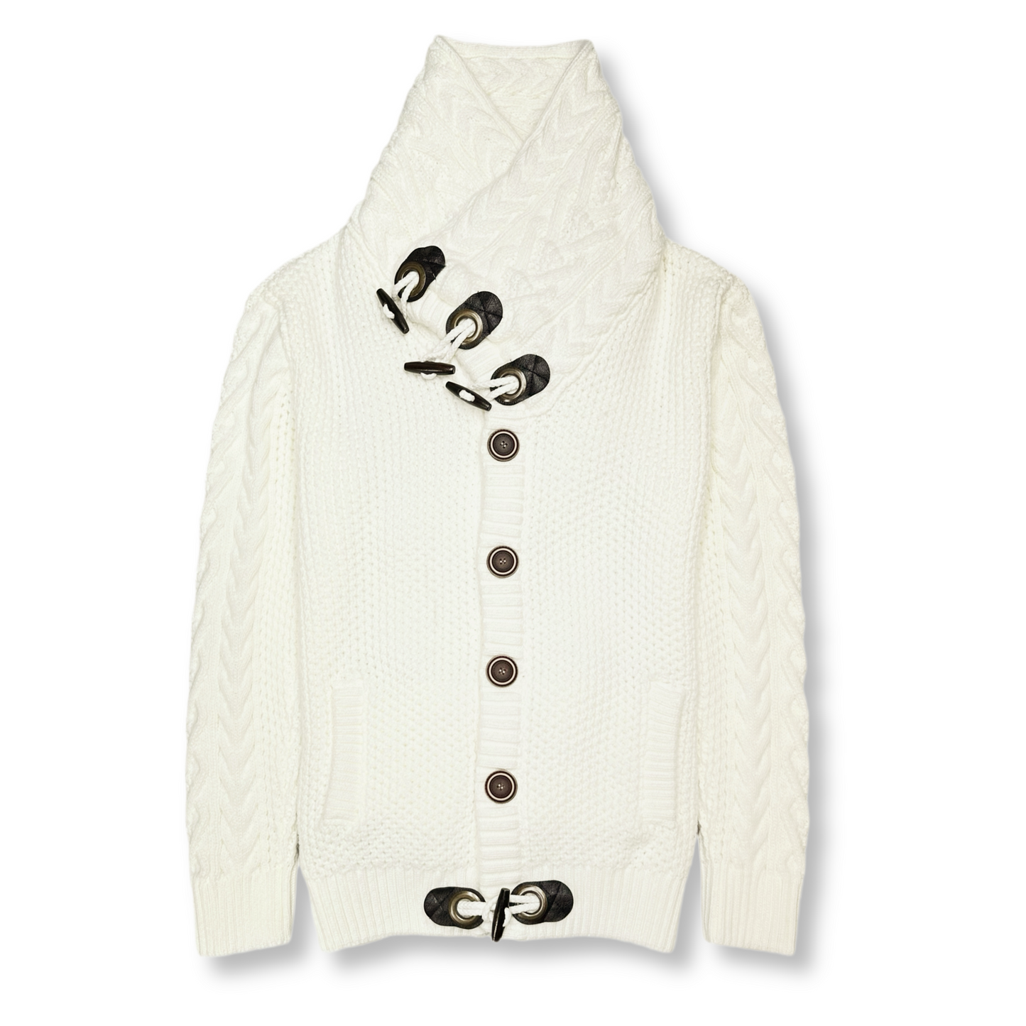 Duskin Cable Knit Button-Up Sweater