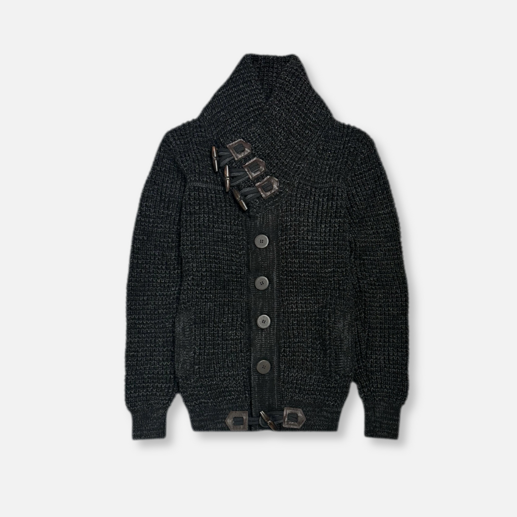 Duval Cable Knit Button-Up Sweater