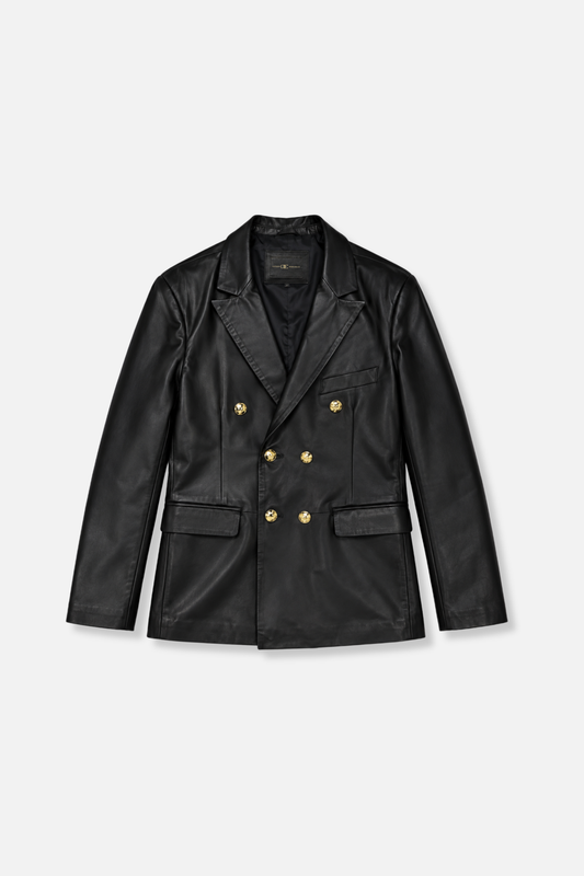 Dunning Double Breasted Leather Blazer