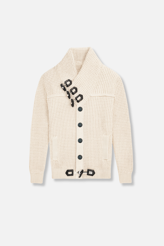 Duval Cable Knit Button-Up Sweater
