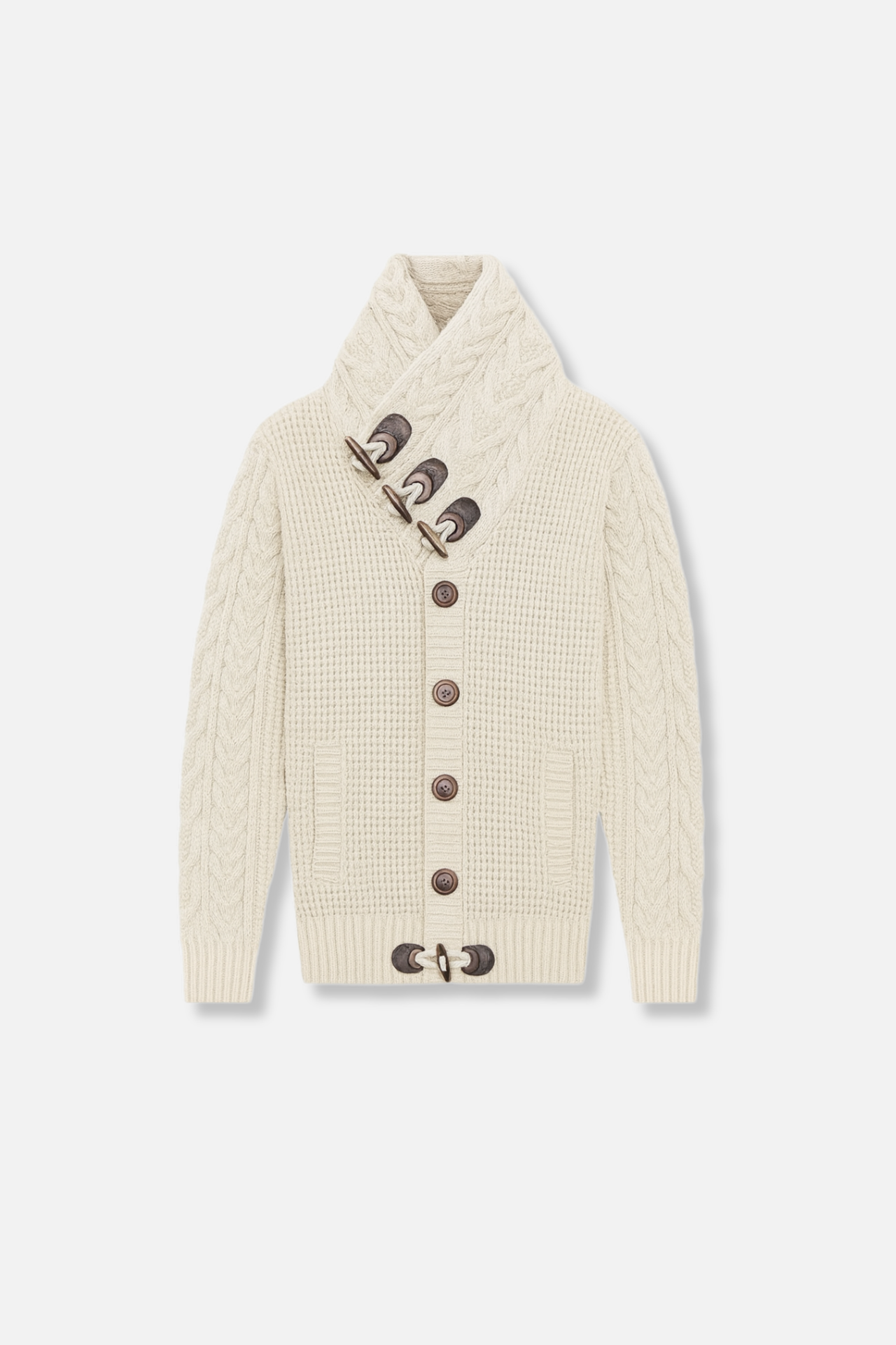 Duskin Cable Knit Button-Up Sweater