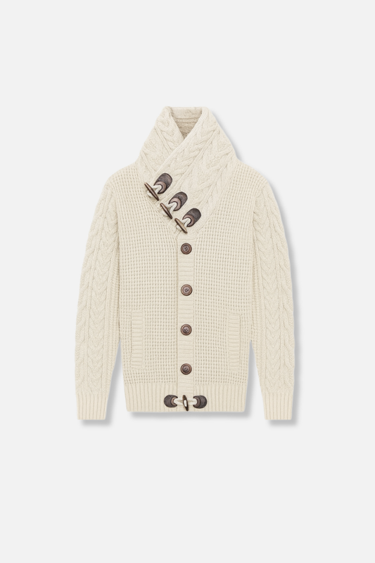 Duskin Cable Knit Button-Up Sweater
